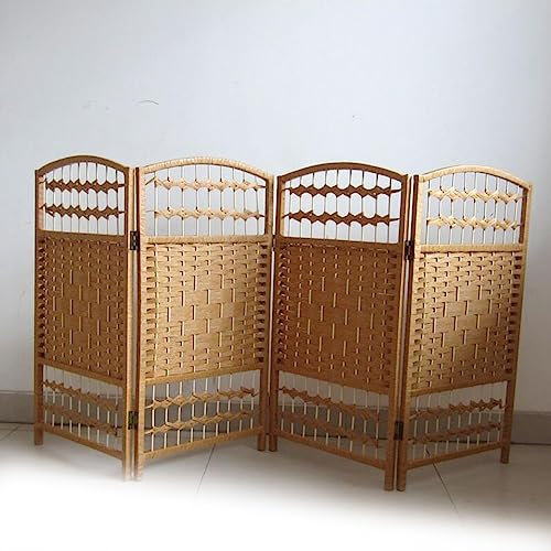 Natürliches Rattan, 4 Paneele, Raumteiler, faltbar, Kinderspielbereich, beweglich, japanischer Stil, Trennwand, 120 x 160 cm, ideal für Kinderzimmer und Spielzimmer