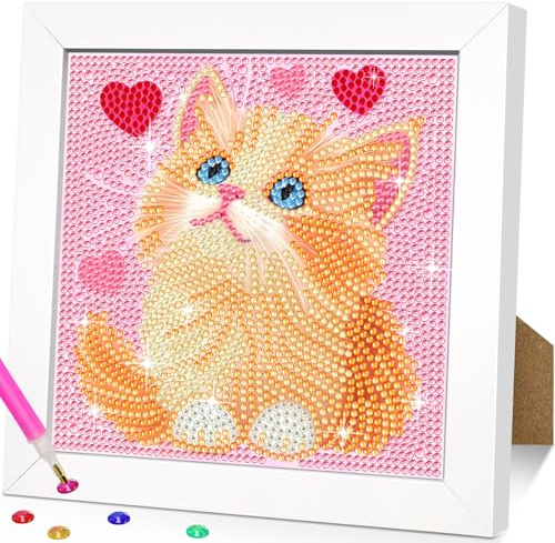 Diamond Painting Katze,Tiere Diamant Painting Bilder mit Holzrahmen 6x6Zoll | Diamond Painting Katze,5D Tiere Diamant Painting Bilder Set mit Holzrahmen Arts Craft für Home Wand Decor 6x6 Zoll
