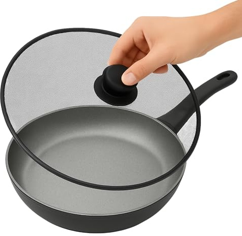 CHEFZOCO Tapa antisalpicaduras para sartén con malla antiadherente,Tapadera Multiusos sartenes, Protector contra Salpicaduras, Tapa con Mango ergonómico, Protector contra grasa, Apta para 32 cm