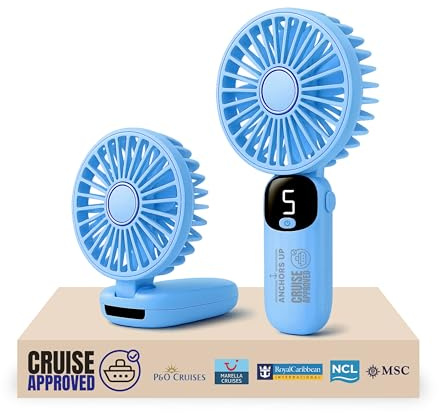 Ventilador de viaje portátil aprobado por crucero, mini ventilador de mano y plegable con 5 velocidades, silencioso, recargable y ligero, refrigeración de bolsillo para cabina, excursiones y piscina