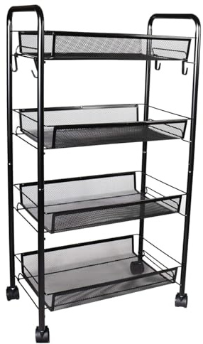 Easy Shopping® 4 Tier Metal Multipurpose Wheeled Storage Basket Trolley Utility Cart - Black for Kitchen, Office, Bathroom and Bedroom