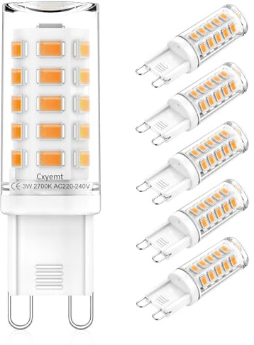 Cxyemt G9 LED Lampen Warmweiß 2700K, 3W Ersetzt 40W 50W Halogenlampen, Leuchtmittel G9 LED Glühbirne Energiesparlampe, Nicht Dimmbar, 500LM, AC 230V, 360° Abstrahlwinkel, Kein Flickern, 5er Pack