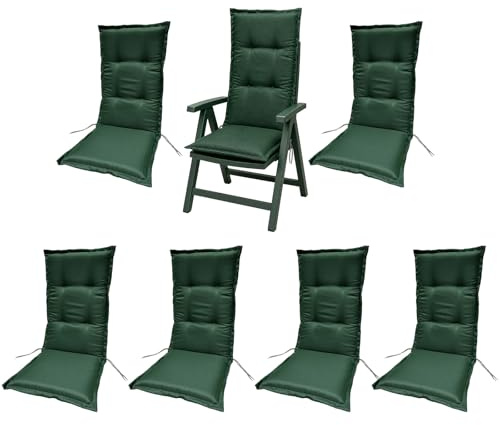 BURI 6X Auflagen Set Hochlehner für Gartenstühle 120x48x6cm Sesselauflagen Polster UV Lichtecht - Gartenstuhlauflagen Stuhlkissen mit Dicker Schaumstoff Füllung (Dunkelgrün)