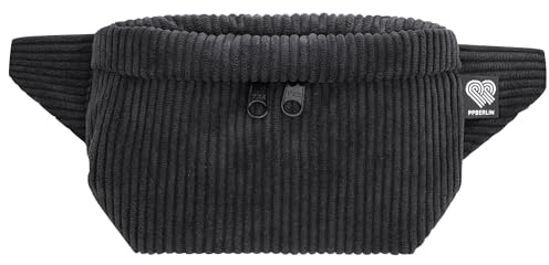 PP-Berlin Bauchtasche Cord Schwarz, Eckig Klein | Handgefertigt in Berlin, 100 % recycelt, 2 Fächer, verstellbarer Gurt, kompakt für unterwegs