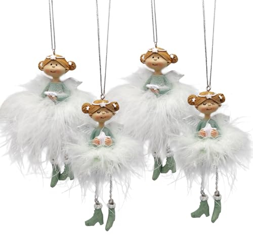 Engel zum Aufhängen Weiß & Mintgrün, 4er Set: Weihnachtsengel Deko, Weihnachtsanhänger, Schutzengel Anhänger, Geschenkanhänger Weihnachten, Weihnachtsdeko Christbaum & Zweige, Geschenk Klein, 11 cm