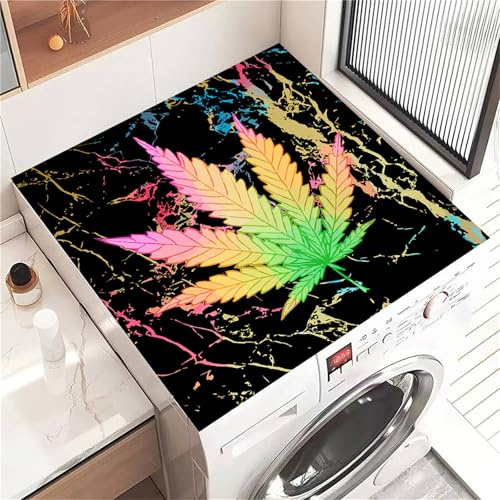 Highdi Housse de Protection pour Machine à Laver Top, Feuilles de Mode Coussin de Machine à Laver Antidérapant, Tapis de Protection pour Dessus Sèche-Linge Séchage Rapide (Noir,30x40cm)