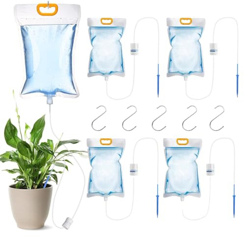 Dispositivi per Irrigazione per Piante, 5 Pezzi Irrigatore Automatico per Vasi, Irrigazione a Goccia per Piante, Sacchetti per Irrigazione a Goccia da 3,5 L, per Innaffiare Piante in Vacanza