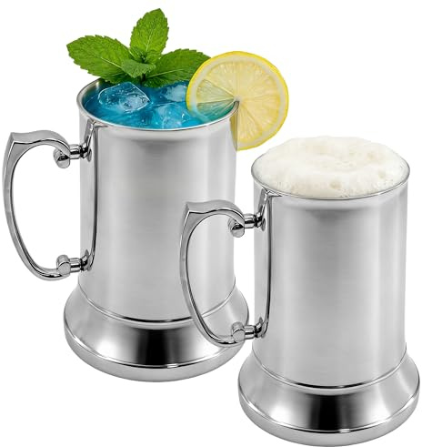 yaenoei 2 Packs Tankard Style Beer Mugs, 20 oz Double-Walled Stainless Steel Insulated Stein with Ergonomic Handle, Suitable for Chilled or Hot Beverages Like Coffee, Tea, and Bar Drinks