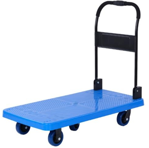 Chariot de transport à roulettes de taille moyenne avec frein, design plat pour déménagement, rangement des bagages et organisation facile, chariot utilitaire polyvalent à roulettes, bleu