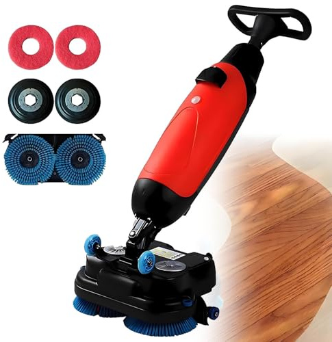 AiODiO Autolaveuse électrique Commerciale autoportée, Double Brosse, tête pivotante à 360°, Batterie de 90 à 120 Minutes, Double réservoir, pour la Maison, Le Bureau et Les salles de Bain. Red