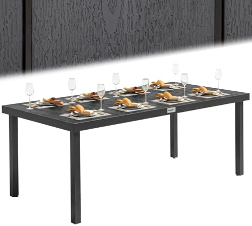 Outsunny Tavolo da Giardino con Piano Effetto Legno 190x90 cm per 8 Persone, Tavola da Pranzo da Esterno Rettangolare in Alluminio e Plastica, Per Patio, Terrazzo, Balcone, Nero