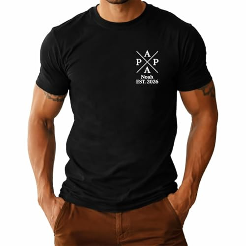 Personalisiertes Papa mit Namen und Geburtsjahren der Kinder Vatertagsgeschenk Vater Herren T-Shirt