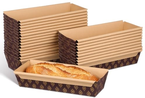 Luxshiny 25 Pcs Paper Loaf Pans Large Rectangular Toast Bread Baking Moulds | Disposable Greaseproof Cake Cases, Boat Shaped Corrugated Tin Liners for Oven Air Fryer, Home Cooking Party Dessert Tray