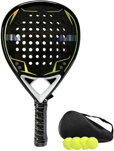 Set di racchette da padel con 4 palline da tennis e custodia, racchette da beach tennis in fibra di carbonio 12K, per adulti e bambini, 360 g, forma a goccia, 47 x 26 cm
