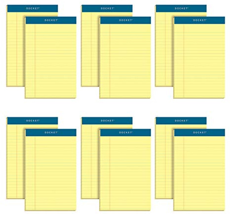 TOPS 5 x 8 Rechtsblöcke, 12 Stück, Marke Docket, schmal, liniert, gelbes Papier, 50 Blatt pro Schreibblock, hergestellt in den USA (63350)