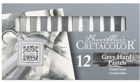 CRETACOLOR Pasteles duros grises, lápices de color gris, 12 unidades, resultado de color brillante, impresionante resistencia a la luz, máxima calidad, difuminables, se pueden colorear con agua