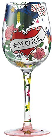 Lolita Tattoo Amore Wine Glass, Glas, Multi, 8.5 x 8.5 x 22.5 cm