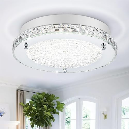 Auffel Lampadario a LED in cristallo da 33 cm, lampada da soffitto minimale, dimmerabile, 2640 lm, 4000 K, luce diurna, in vetro bianco, per cucina, isola, garage, camera da letto, corridoio
