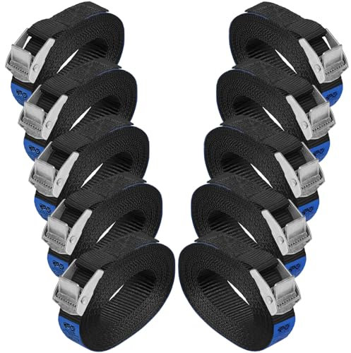 Cinghia di fissaggio Cinghie di tensione con fibbia cinghie legabagagli sicura del - Nero - carico resistenza fino a 250 kg DIN EN 12195-2, 10 pezzi 2.5 cm x 2.5 m