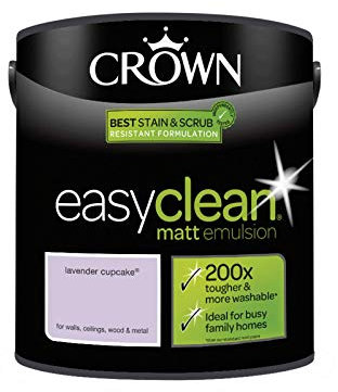2.5L CROWN Easy Clean MATT Emulsion Multi Surface Paint That can be Used on Walls, Ceilings, Wood and Metal. Stain & Scrub Resistant Formula – Lavender Cupcake