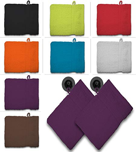 one-home 2er Set Waschhandschuhe Waschhandschuh Waschlappen 16x21 cm Frottee Baumwolle, Farbe:Lila
