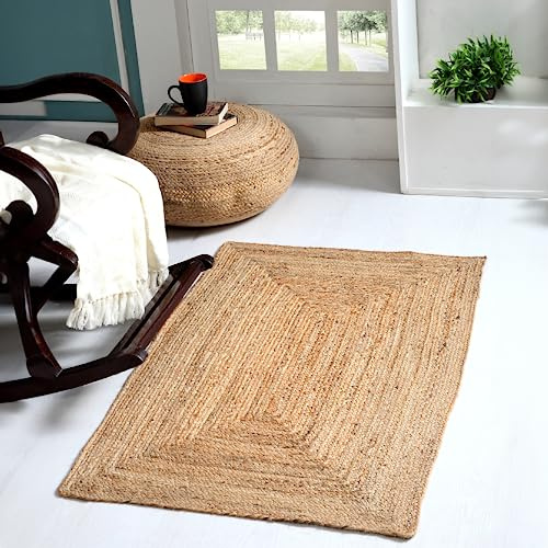Second Nature Online - DHAKA Jute Area Rug | 100% Natural Fiber | Hand Woven | Ethical Trade | Eco-Friendly (Rectangle - 90 x 150 cm)