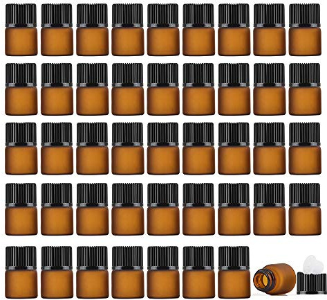 Enslz Lot de 50 mini flacons vides rechargeables en verre ambré pour huiles essentielles Marron