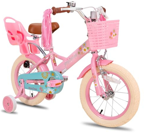 STITCH Little Daisy 12 Inch Kids Bike for 2-4 Years Girls with Stabilisers & Doll Seat, 12 Inch Princess Girls Bike with Basket & Streamers,Pink