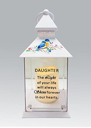 Daughter Memorial Light Up Lantern - Bird Floral Candle Graveside Memory Remembrance