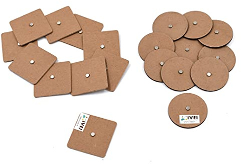 IVEI DIY MDF Wood Sheet Square and Round Craft Magnet - Plain MDF Fridge Magnet Blanks Cutouts - Set of 20 - 2 in X 2in X 3 mm Magnets for Painting Wooden Sheet Craft, Decoupage, Resin Art Work & Decoration
