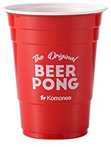 Komonee Beer Pong 16oz 500ml Wide Rimmed American Red Party Cups 24pcs USA Adult Drinking Game Olympics Re-usable Novelty Plastic Drink Strong Glass