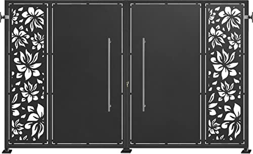 Puerta de valla exterior modelo LIRIO, puerta cancela para el jardín entrada abatible dos hojas de metal (3000 x 1800 mm., Negro forja) (3000X1800 mm., Negro forja)
