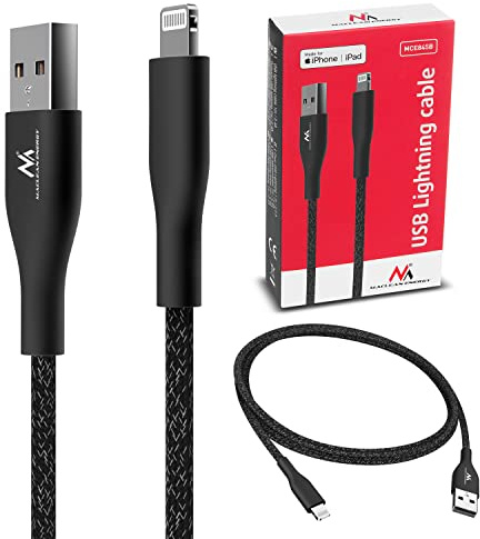 Maclean MCE845B MFi-zertifiziertes Ladekabel Datenübertragungskabel Kompatibel mit iPhone/iPod/iPad 5V/2.4A Fast Charge (1 Meter, Schwarz)
