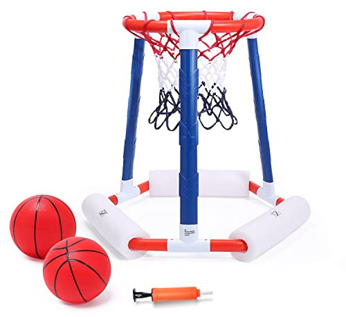 EagleStone Pool-Basketballkorb,Kleinkind-Basketballkorb für Kinder und Erwachsene mit 2 Poolbällen und Pumpe, schwimmende aufblasbare Basketballspiele