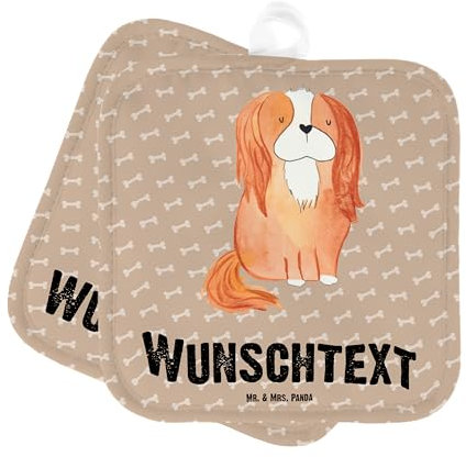Mr. & Mrs. Panda Personalisierte Topflappen Hund Cavalier King Charles Spaniel - Geschenke, Personalisiert, mit Namen, Set, Topfuntersetzer, Spruch, Sprüche, Bester, Namensaufdruck, CockerSpaniel