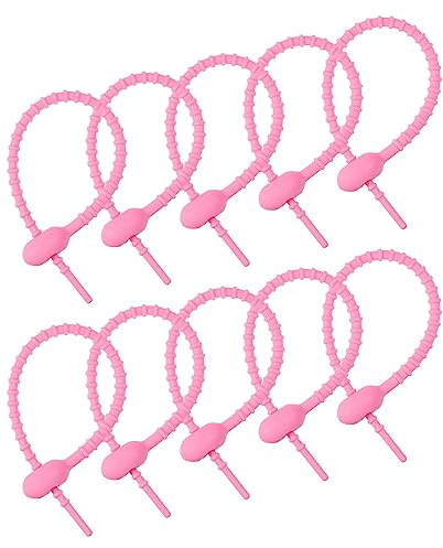 sourcing map Reusable Zip Ties, 7 Inch Silicone Ties Bag Clips, All-Purpose Silicone Ties, Cable Ties, Bread Tie, Household Twist Ties, Reusable Twist Ties (Pink Pack of 20)