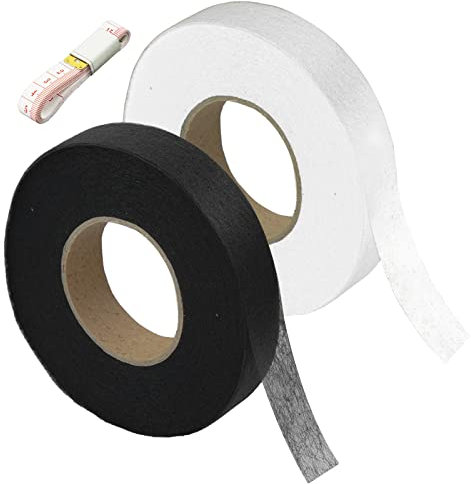 Aphrordity 2 Pack Saumband zum AufbüGeln Ultra-Thin Saumband Selbstklebend with Soft Tape Measure for Iron-on, Cuffs, Curtains and Bed Linen Fabric Inserts.Black&White (65 Meter, 20 MM)