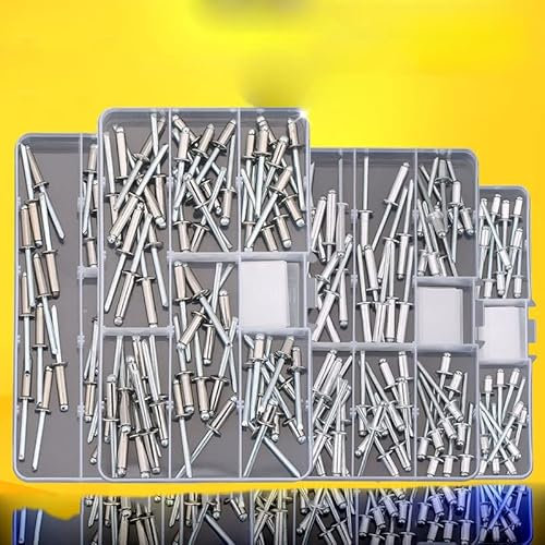 Selbststopfendes Open-End-Kuppelkopf-Pop-Blindnieten-Sortiment-Set aus Aluminium Blech, Kfz-Kanalarbeiten und Nietpistolen-Rund M4-Kit