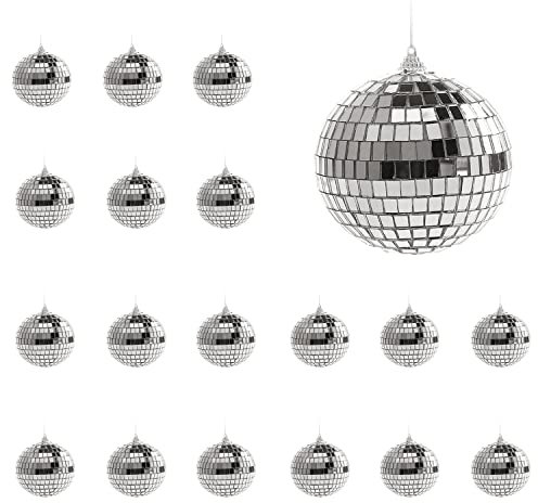 24 stück Weihnachtskugeln Silber, Christbaumschmuck Kugel Silber, Discokugel Aufhängen, Spiegelkugel zum Aufhängen silberne Disco-Spiegelkugel für Lichteffekte, Party Deko, Mottoparty und Bar
