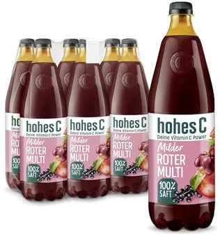 hohes C Milder Roter Multivitamin (6 x 1l), 100% Saft, Apfel, Traube, Schwarze Johannisbeere, Zitrone, 7 Vitamine, ohne Zuckerzusatz, weniger Säure, vegan