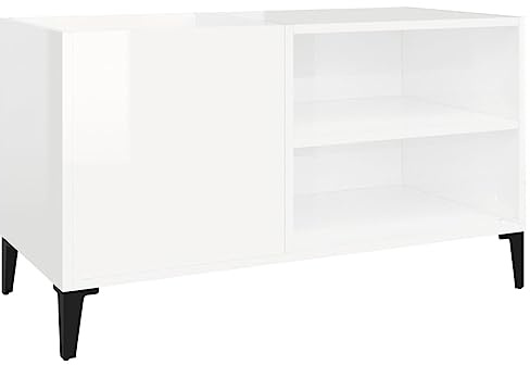 vidaXL Mueble Discos Madera contrachapada Blanco Brillo 84,5x38x48 cm
