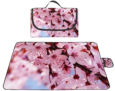 TengYuer Outdoor Picknickdecke 200x300cm Picknickdecke Wasserdicht Weich Tragbar mit Tragegriff für Camping Picknick Wandern Reisen Campingdecke Rosa KirschblüTen