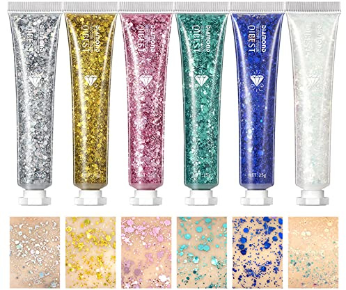 Body Glitter Gel, MKNZOME 6 Farben Festival Glitzer Gesicht Körperglitzer Glitzer Flüssiger Lidschatten für Gesicht Haare Lippen Nägel Make Up Halloween Festival Zubehör