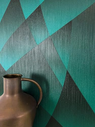 Newroom Vliestapete Mustertapete Grün Grafik Wohnzimmer | überlappende Flächen, feine Linienstruktur, Smaragdgrün Petrol changierend, Wandtapete luxuriös modern für Schlafzimmer Flur