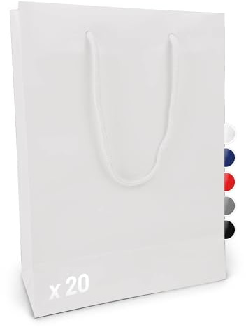 Verpackungswelt Geschenk-Tüten 20 Stück | Glänzende Papier-Tüten mit Henkel | Geschenk-Tüte 22x10x30 cm | Papier-Tüte ideal für Geburtstag, Weihnachten, Einzug & Mitbringsel | Weiß