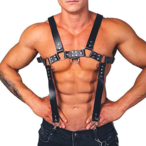 SUPKTHDY Männer Leder Brust Harness Gothic Verstellbarer Harness Herren Gay Harness GeschirreFetisch Erotik Geschirr Sexy Sklave Cosplay Dessous Punk Gothic Party Kostüme Sexy Kleidung