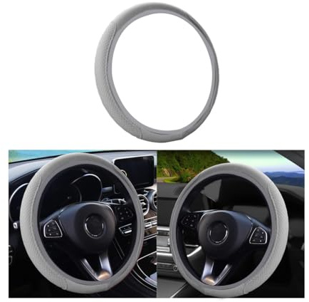 Adunsiaoto Autos Lenkradbezug Mikrofaser Leder Lenkradhülle, Auto Lenkradbezug Leder Universal 38cm, Universal Gemütliche Atmungsaktive Lenkradschoner(Grau)