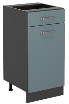 Vicco Küchenunterschrank R-Line, Blau-Grau, 40 cm | 1 Schublade · Ohne Arbeitsplatte · Höhenverstellbare Füße · ✓ Leichter Zugriff · ✓ Frei kombinierbar