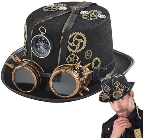 Lambo Herren Gothic Steampunk Zylinder Hut Mit Brille, Retro Kostüm Cosplay Zylinder Steampunk Mütze, Kostüm Zubehör Für Karneval Mottoparty