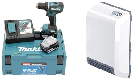 Makita DDF485RTJ Akku-Bohrschrauber 18 & STIEBEL ELTRON Schnellheizer CK 20 Trend LCD, 2 kW für ca. 25 m², TÜV geprüft, LC-Display, Wochentimer, Keramik Heizlüfter energiesparend, Bad, 236653